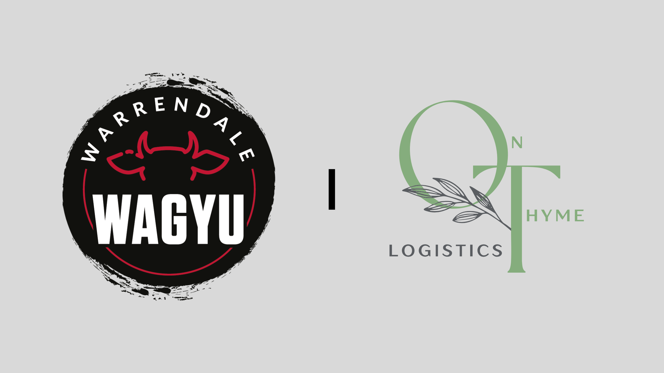 Logos of Warrendale Wagyu and On Thyme Logistics side by side, representing their partnership in temperature-controlled delivery services.